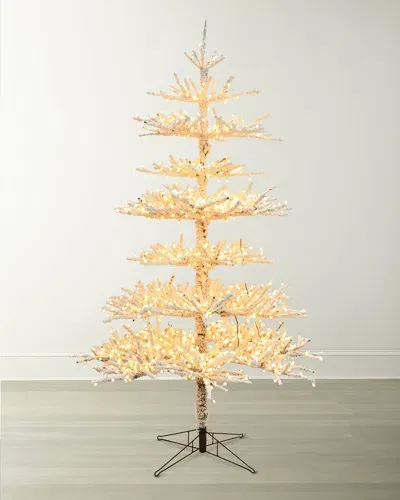 Winward Home Flocked Twig Pine Pre-lit Led Christmas Tree, 7.5' In White