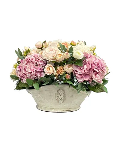 Winward Home Hydrangea Dahlia Rose Faux Floral Arrangement In Basket In Lavender/white