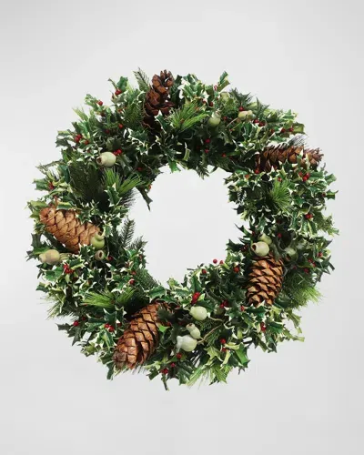 Winward Home Pointed Holly Wreath In Variegated Green