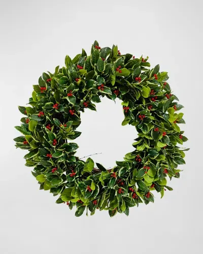 Winward Home Rounded Holly Wreath In Variegated Red