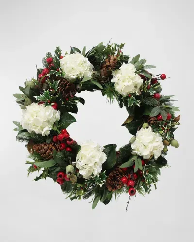 Winward Home White Hydrangea Holiday Wreath In White/green