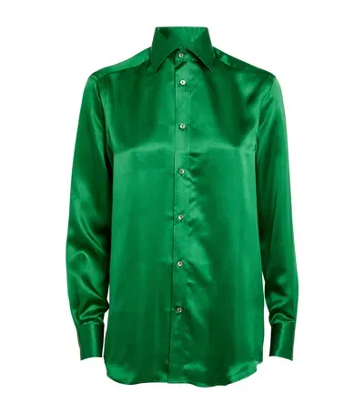 With Nothing Underneath Silk The Boyfriend Shirt In Green