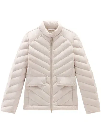 Woolrich Chevron Quilted Short Jacket In Beige