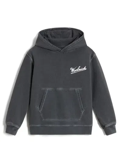 Woolrich Kids' Garment-dyed Cotton Hoodie In Grey