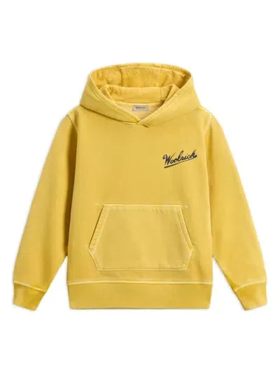 Woolrich Kids' Garment-dyed Cotton Hoodie In Yellow