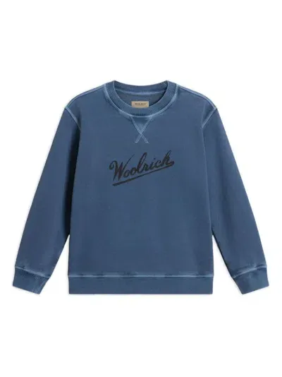 Woolrich Kids' Garment-dyed Crew-neck Sweatshirt In Blue