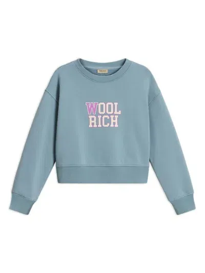 Woolrich Kids' Logo-print Cotton Sweatshirt In Blue