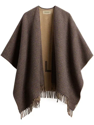 Woolrich Plaid Wool-blend Cape In Brown