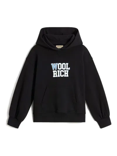 Woolrich Kids' Puff-sleeve Cotton Hoodie In Black