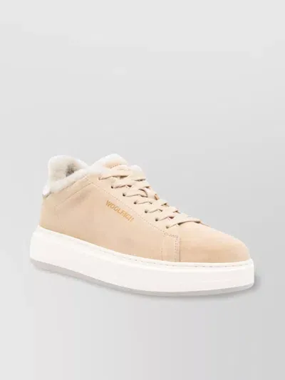 Woolrich Leather Sneakers In Beige