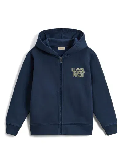 Woolrich Kids' Zip-up Cotton Hoodie In Blue