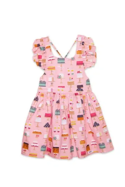 Worthy Threads Kids'  Girls Ruffle Sleeve Dress In Pink Cakes