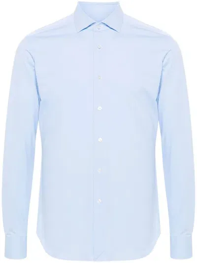 Xacus Spread-collar Textured Shirt In Blue