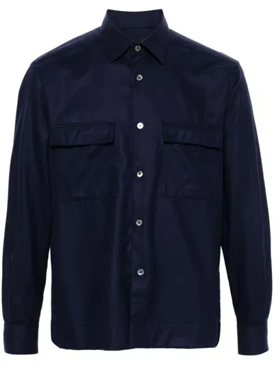 Xacus Buttoned Wool Shirt In Blue