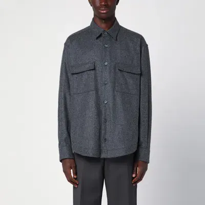 Xacus Grey Wool Blend Overshirt In Blue