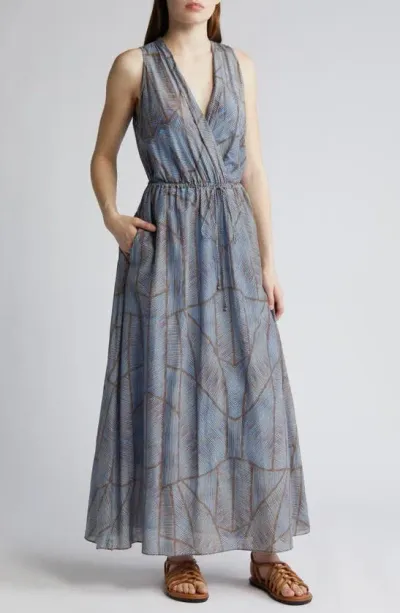 Xirena Xírena Darby Abstract Print Cotton & Silk Maxi Dress In Cyan Geode