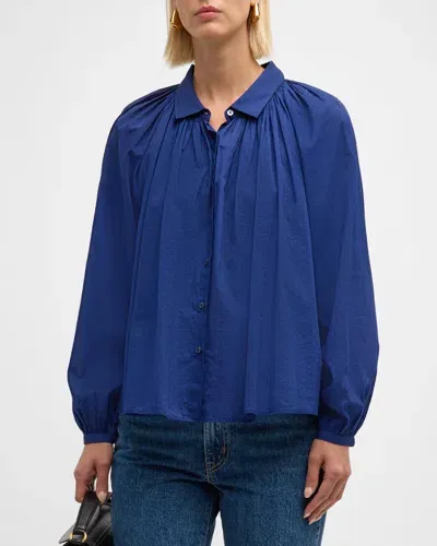 Xirena Fabienne Ruched Raglan-sleeve Shirt In Marine Blue