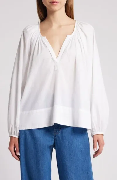 Xirena Harris Ruched Blouson-sleeve Cotton Top In White