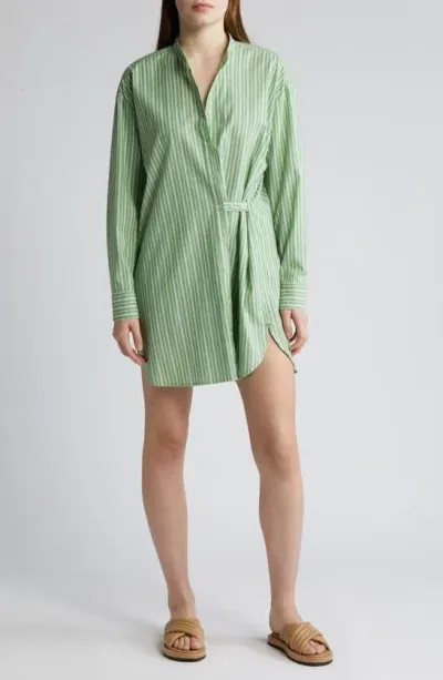 Xirena Mills Stripe Long Sleeve Cotton Shirtdress In Matcha Stripe