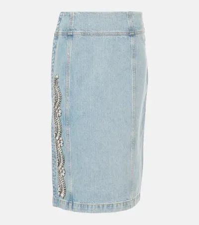 Xu Zhi Crystal-embellished Denim Midi Skirt In Blue