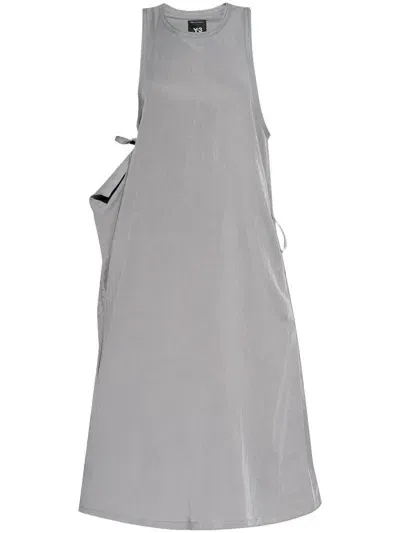 Y-3 Bungee-laced Twill Dress In Grey