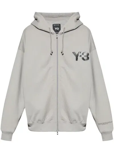 Y-3 Logo-print Cotton Hoodie In Grey