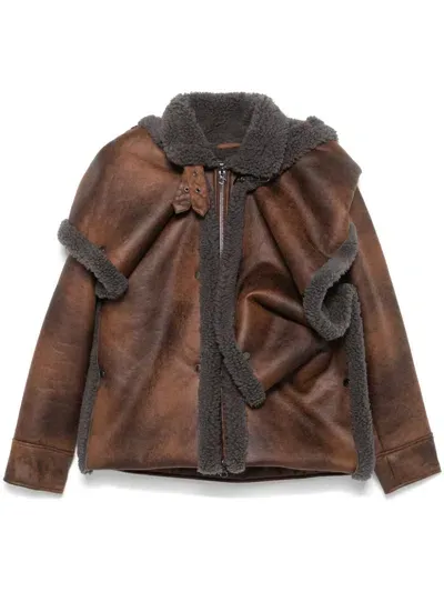 Y/project Panelled Aviator Jacket In Brown