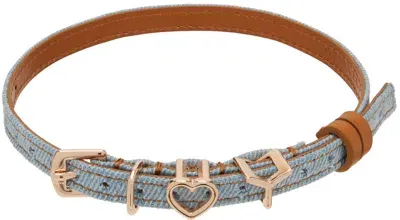 Y/project Blue Y Heart Choker In Ice Blue Denim/rose