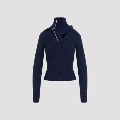 Y/project Pinched Shoulder Fitted Pullover In Blue