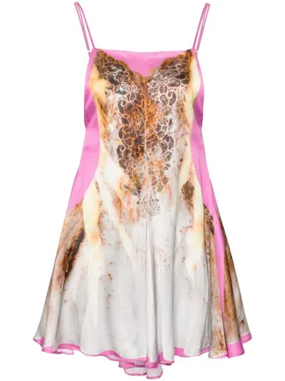 Y/project Pink Lace Print Satin Dress In Multicolor