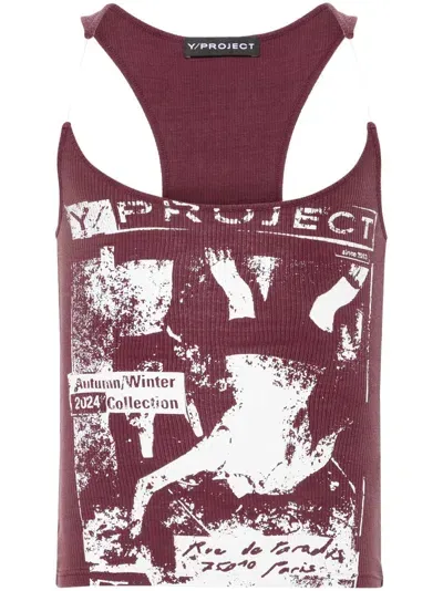 Y/project Rock Band-print Invisible Strap Tank Top In Red