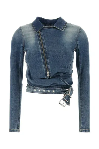 Y/project Denim Jacket With Stretch And Belt In Blue