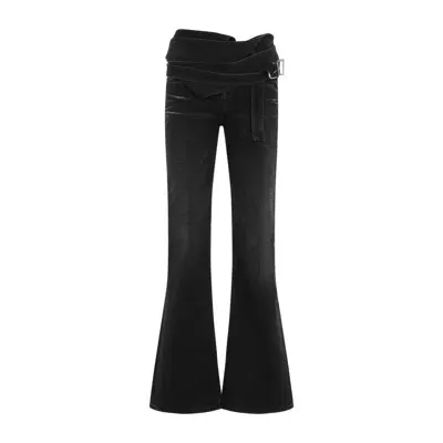 Y/project Belted Wrap Flared Jeans In Black