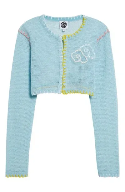 Yanyan Netty Crop Open Knit Cardigan In Sky