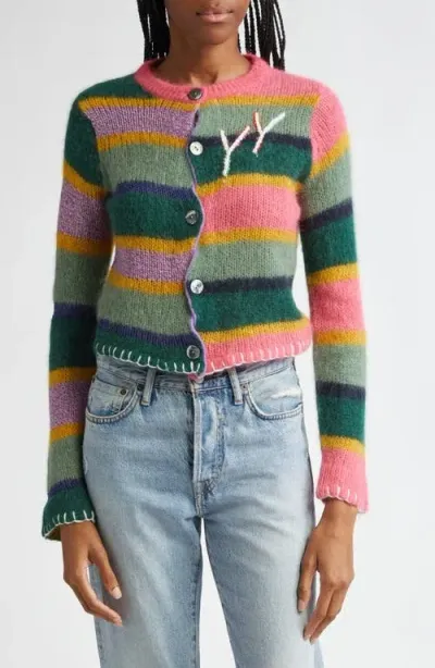 Yanyan Stripe Alpaca Blend Cardigan In Jade/lilac/pink Multi