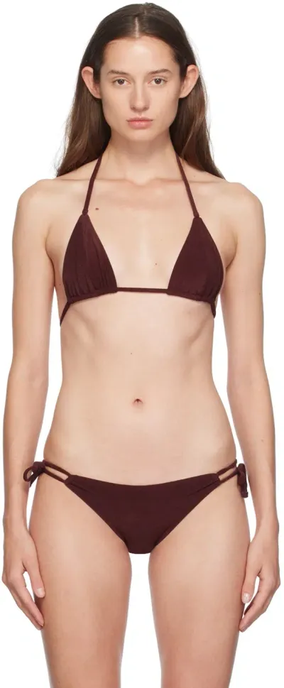 Yasmine Eslami Burgundy Mica Bikini Top In Chocolate