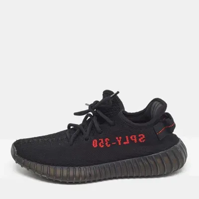 Pre-owned Yeezy X Adidas Black Knit Fabric Boost 350 V2 Black Red Sneakers 38 2/3