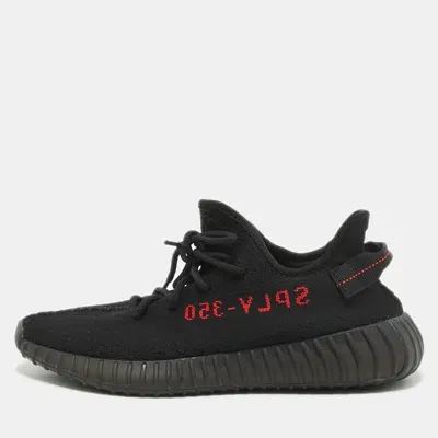 Pre-owned Yeezy X Adidas Black Knit Fabric Boost 350 V2 Bred Sneakers Size 44 2/3