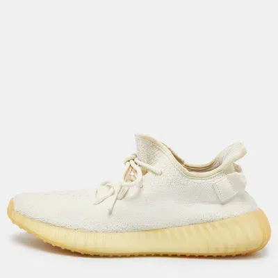 Pre-owned Yeezy X Adidas Cream Knit Fabric Boost 350 V2 Cream Sneakers Size 42 2/3