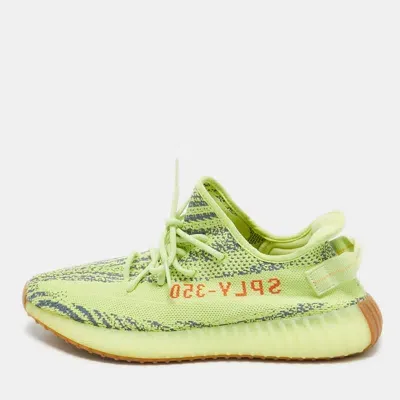 Pre-owned Yeezy X Adidas Green Knit Fabric Boost 350 V2 Frozen Yellow Sneakers Size 46.5