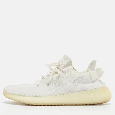 Pre-owned Yeezy X Adidas White Knit Fabric Boost 350 V2 Cream Sneakers Size 41 1/3