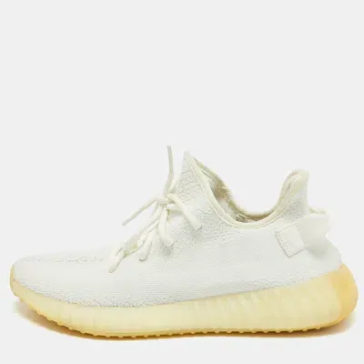 Pre-owned Yeezy X Adidas White Knit Fabric Boost 350 V2 Cream Sneakers Size 45 2/3