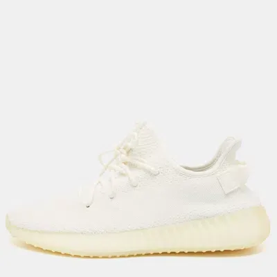 Pre-owned Yeezy X Adidas White Knit Fabric Boost 350 V2 Lace Up Sneakers Size 46 2/3