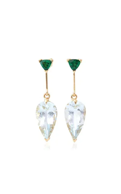 Yi Collection 18k Yellow Gold Tsavorite And Aquamarine Earrings In Blue