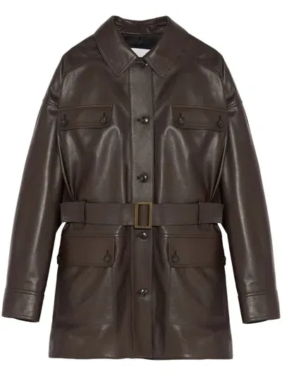 Yves Salomon Belted-waist Safari Leather Jacket In Brown