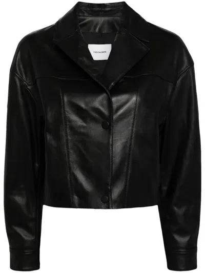 Yves Salomon Cropped Leather Jacket In Black