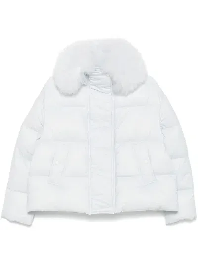 Yves Salomon Faux-fur Detail Puffer Jacket In Blue