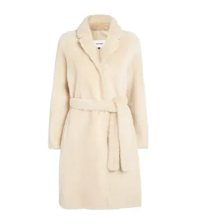 Yves Salomon Lamb Fur Wrap Coat In White