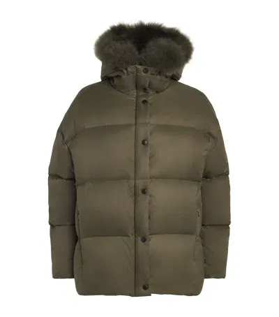 Yves Salomon Lambswool-trim Down Jacket In Green