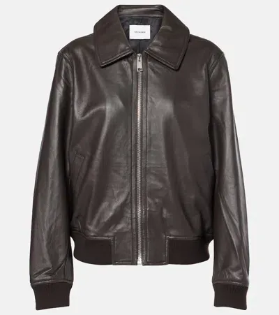 Yves Salomon Leather Bomber Jacket In Brown